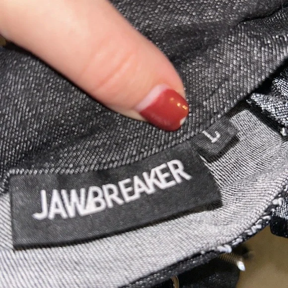 GOTHIC PUNK SUSPENDER DARK GREY BODYCON SKIRT WITH SILVER DETAILS - Picture 8 of 8